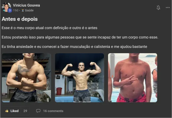 Antes e depois de membro da comunidade