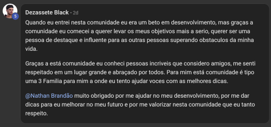 Depoimento de membro