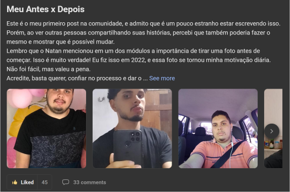 Membro relata emagrecimento