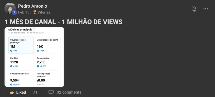 Post de membro na comunidade: 1 milhão de views no TikTok