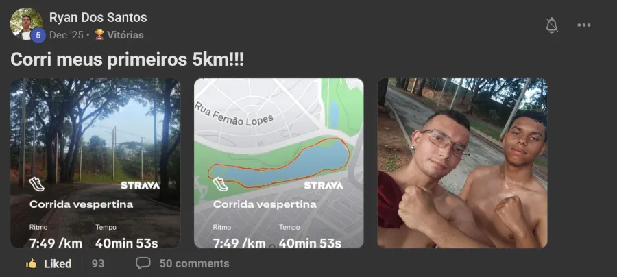 Post de membro na comunidade: Primeiros 5 km, mesmo sendo asmático