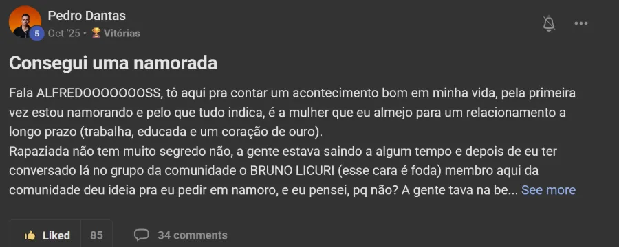 Post de membro na comunidade: Primeira namorada