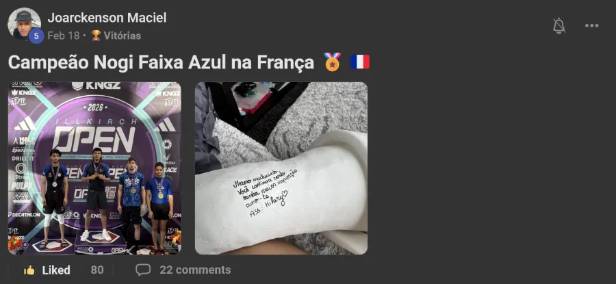 Post de membro na comunidade: Campeão na França, 3 meses depois de fraturar o braço
