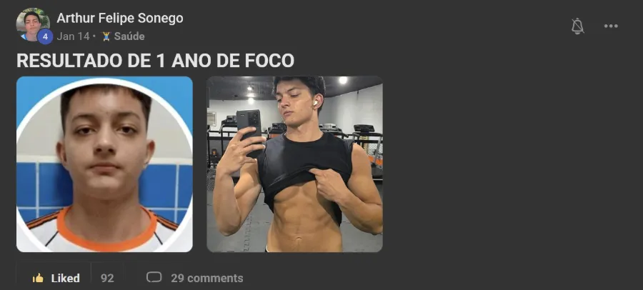 Post de membro na comunidade: 1 ano de foco