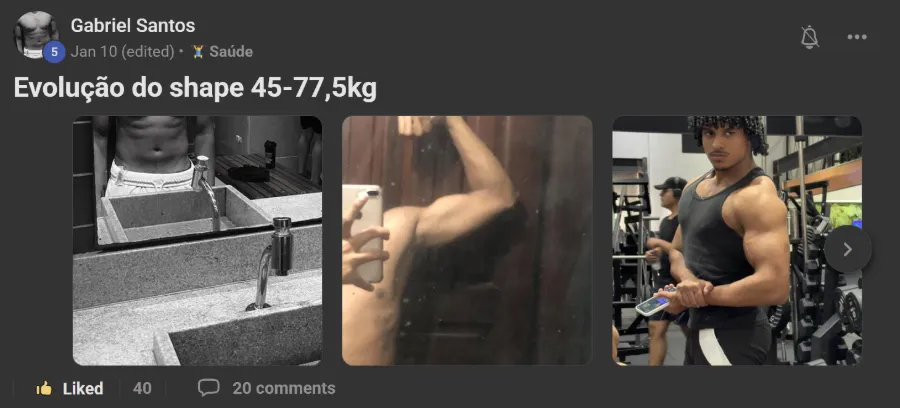Post de membro na comunidade: De 45 kg para 77,5 kg